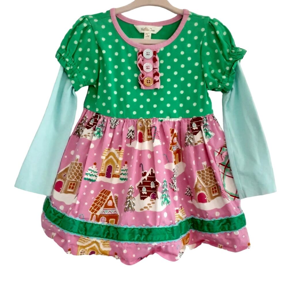 Matilda Jane Gingerbread Village Dress Girls 2 Christmas Twirl Dress Candy - Picture 2 of 11